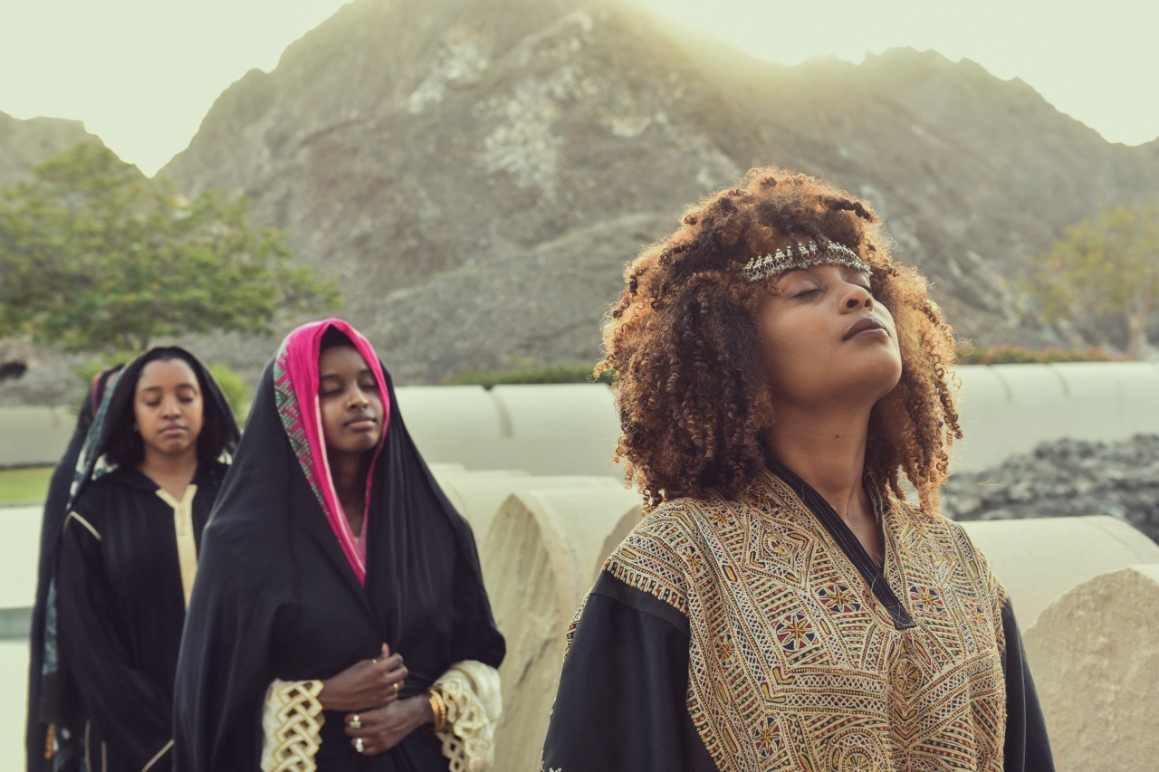 A group of models wear local fashion in Oman by Ali Al Sharji