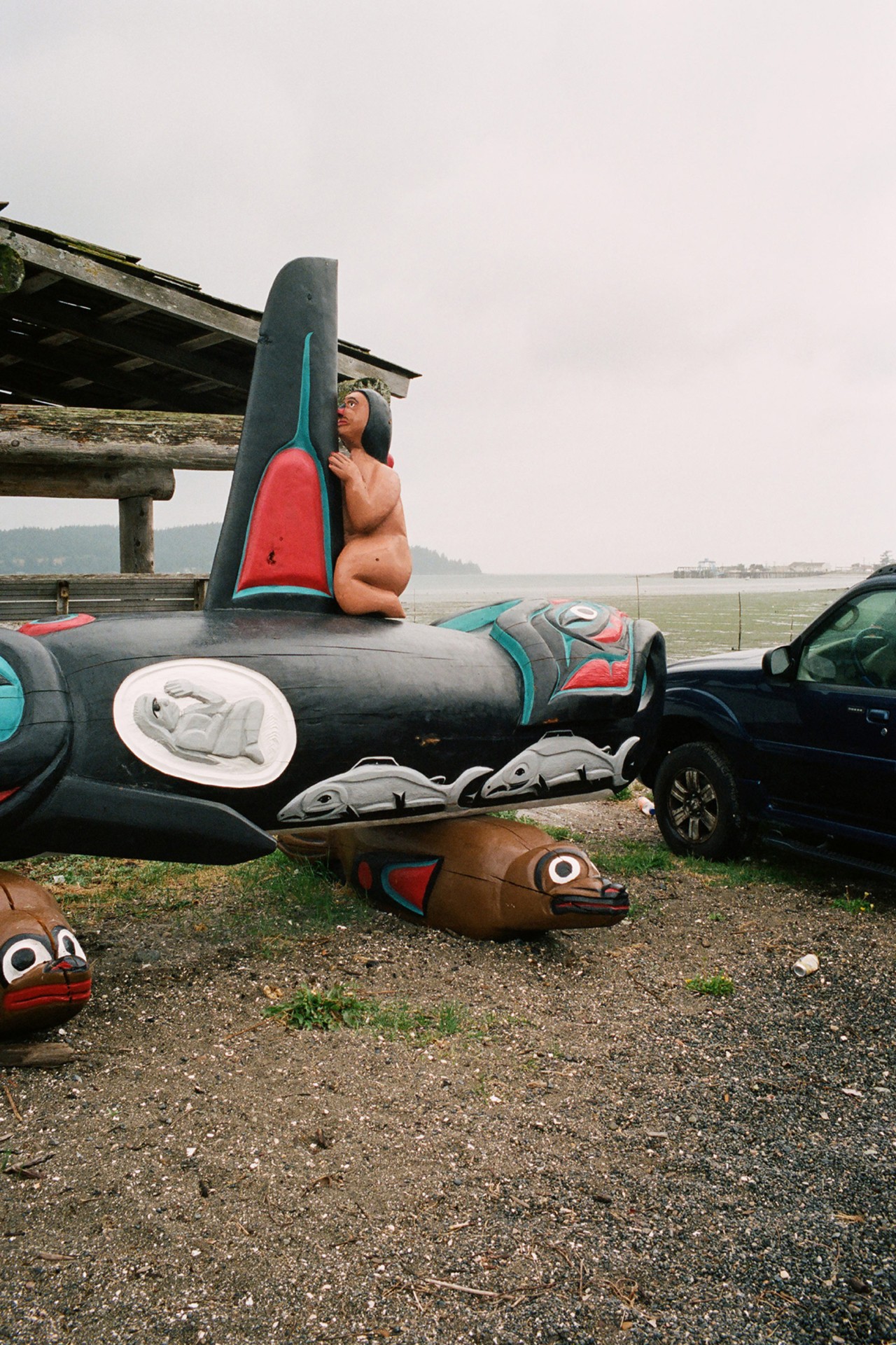 Lumni Nation pole depicting an orca by Max Farago