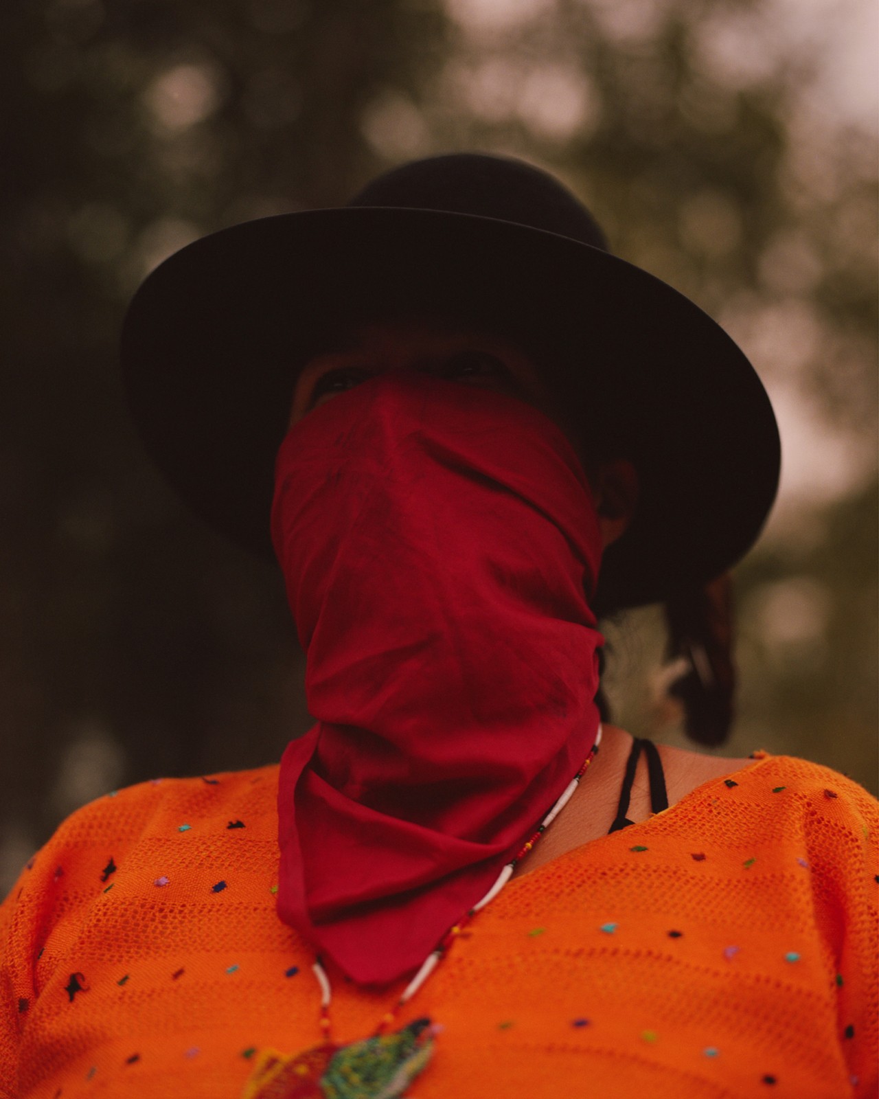 Red bandana on Lubicon Cree Nation member portrait by Ryan Shorosky