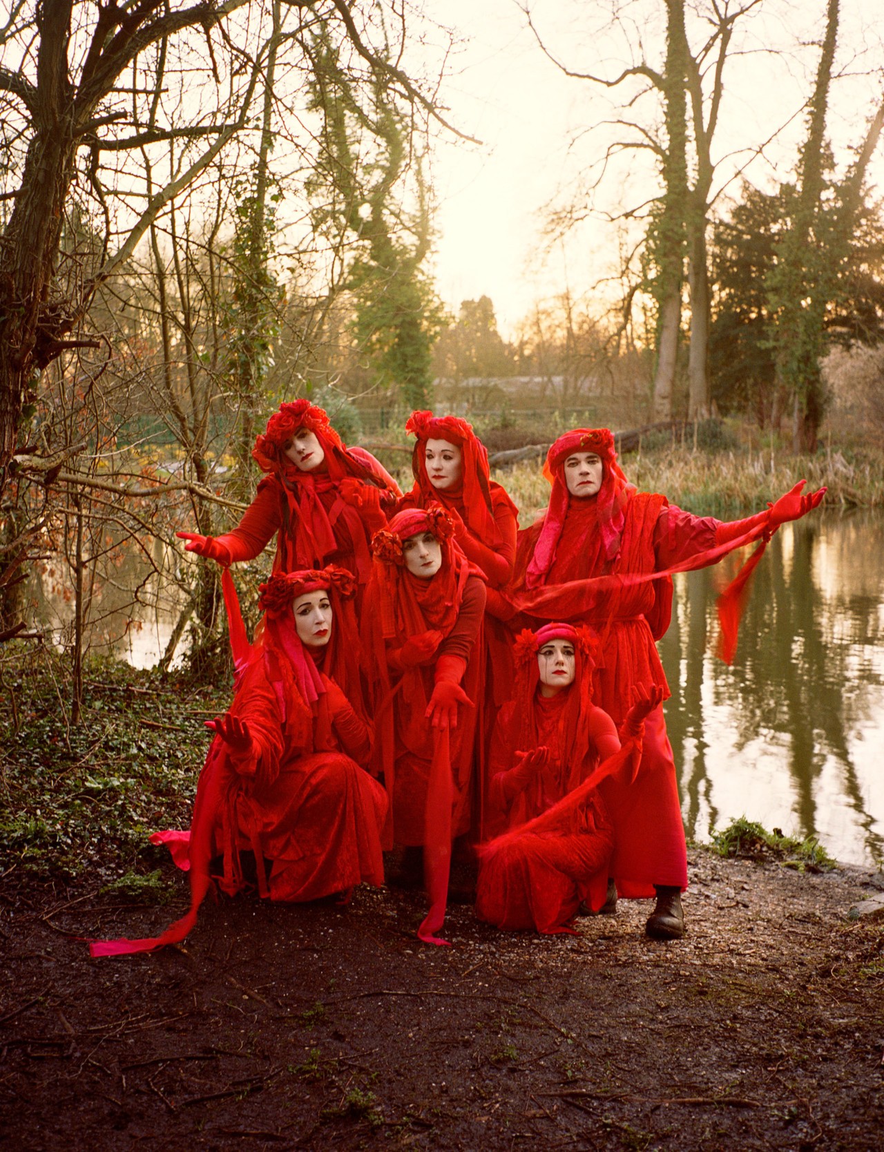 Red Rebel Brigade forest group photo by Ben Toms