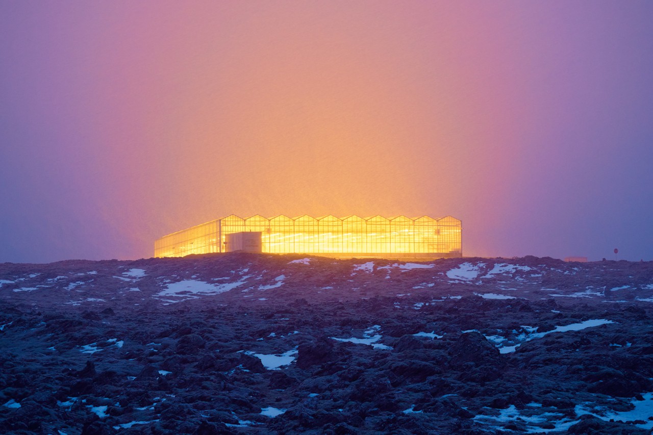 Iceland greenhouse at night by Jeremy Everett