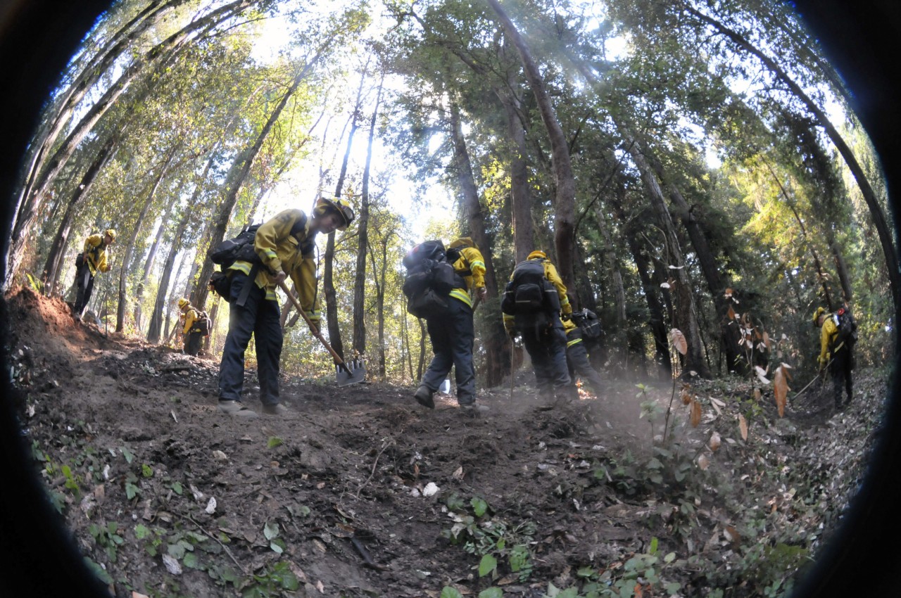 The California National Guard create a defensive fire line on Sept. 1, 2020, during the CZU Lightning Complex Fire in Santa Cruz and San Mateo counties.