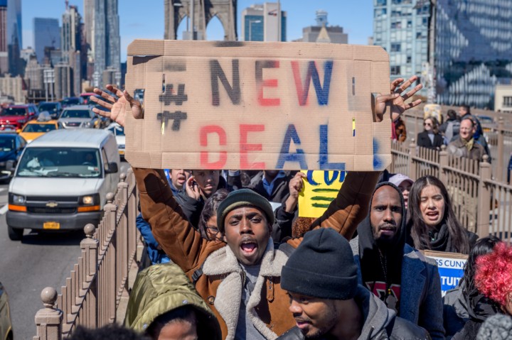 CUNY students climate protest on Brooklyn Bridge by Erik McGregor/LightRocket