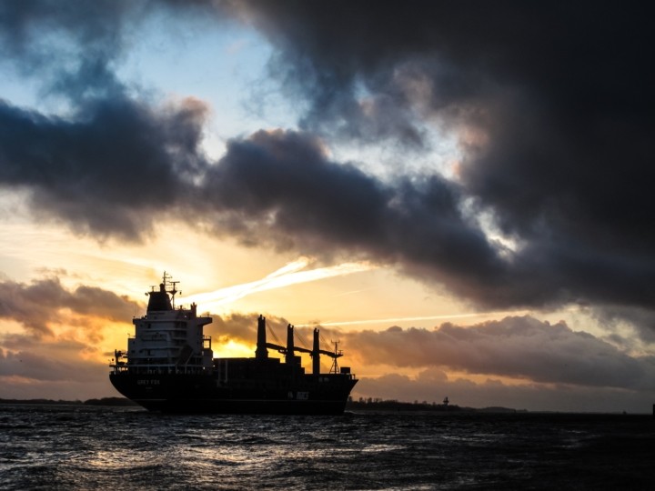 Oil, gas, offshore drilling ship in water