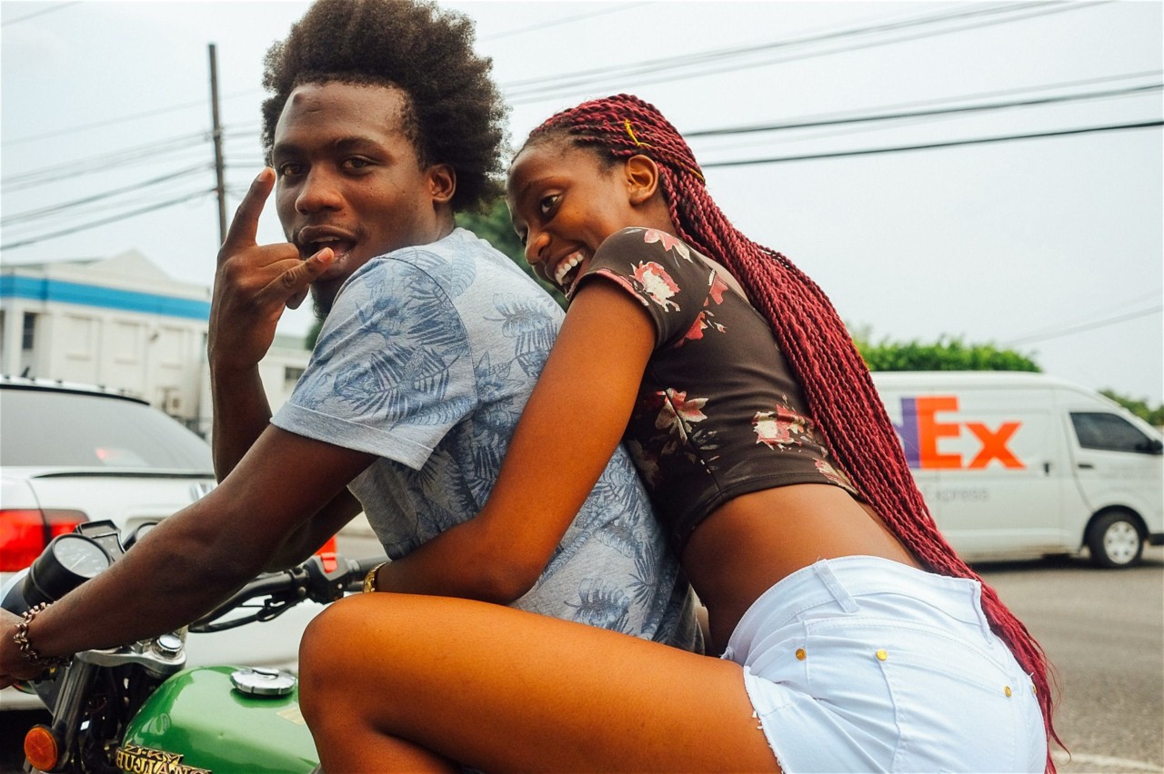 Couple on motorcycle
