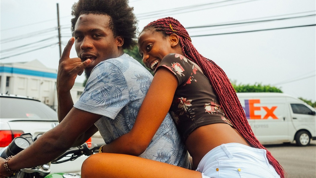 Couple on motorcycle