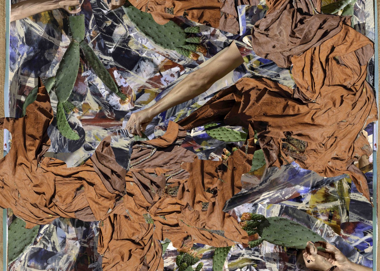 Orange and green fabric and pattern collage by Nico Krijno