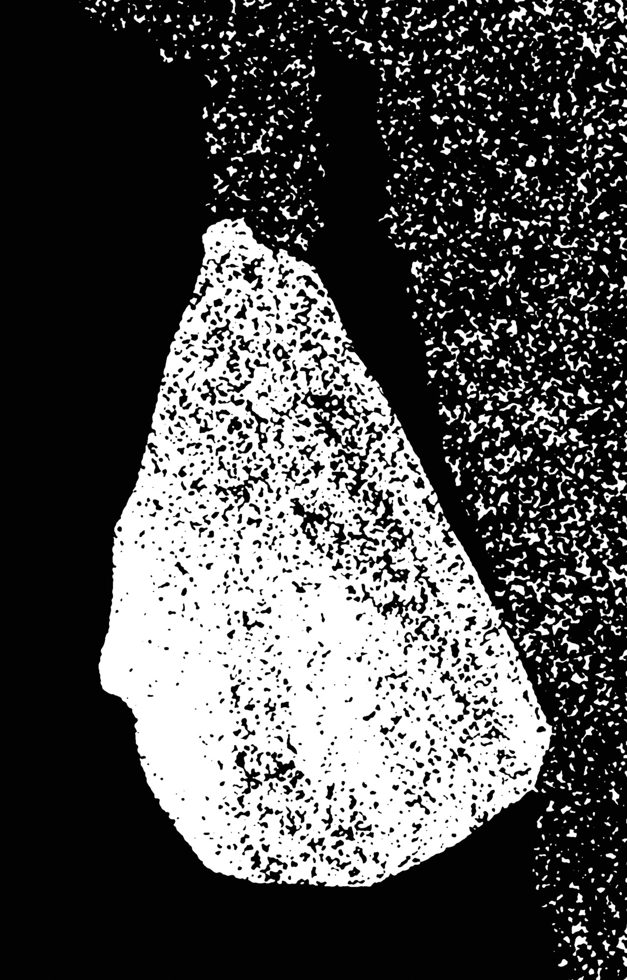 A fuzzy black and white illustration of a person holding a towel in a fast fashion factory.