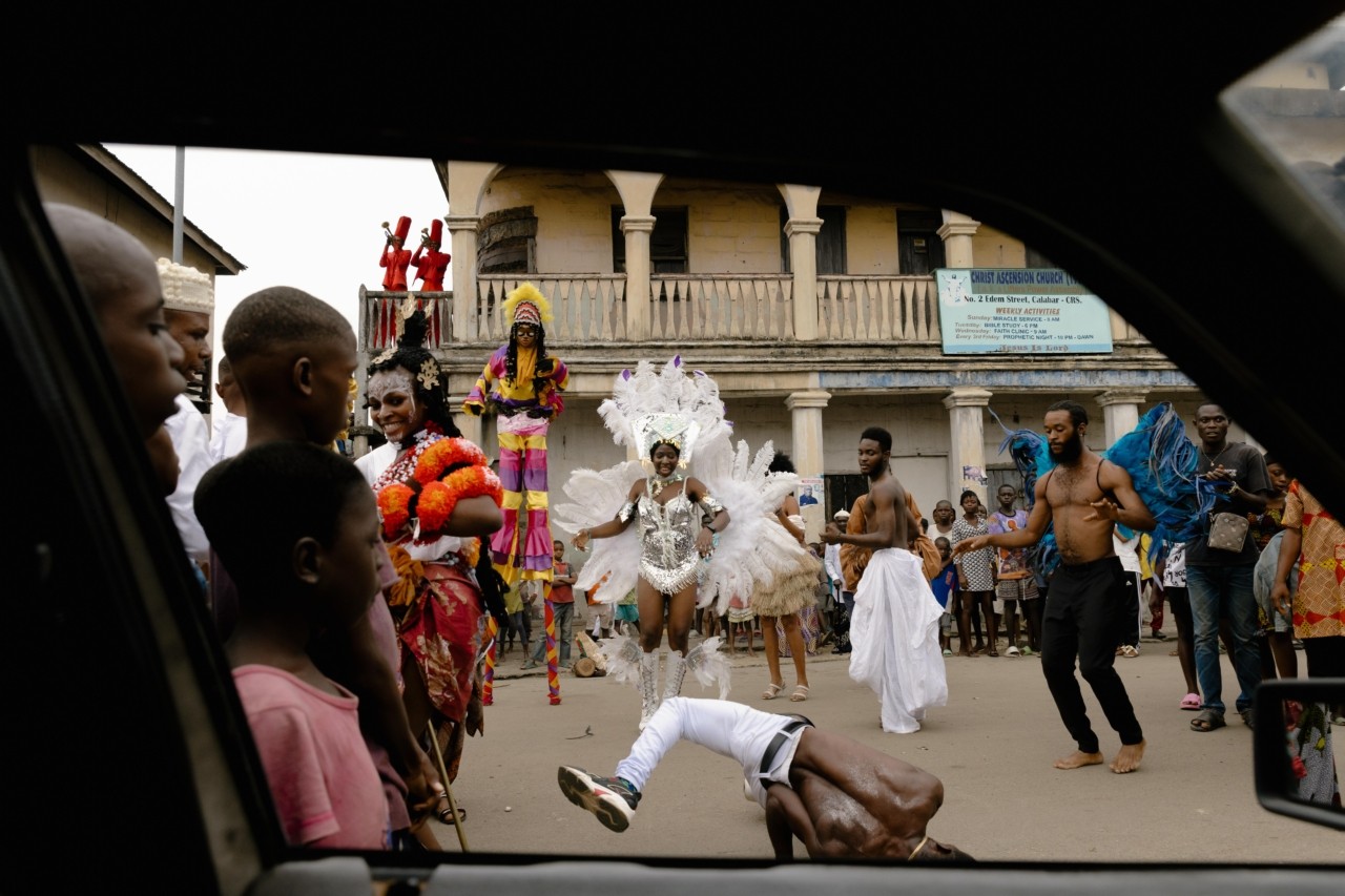 Carnival performers dance on the streets of Calabar.