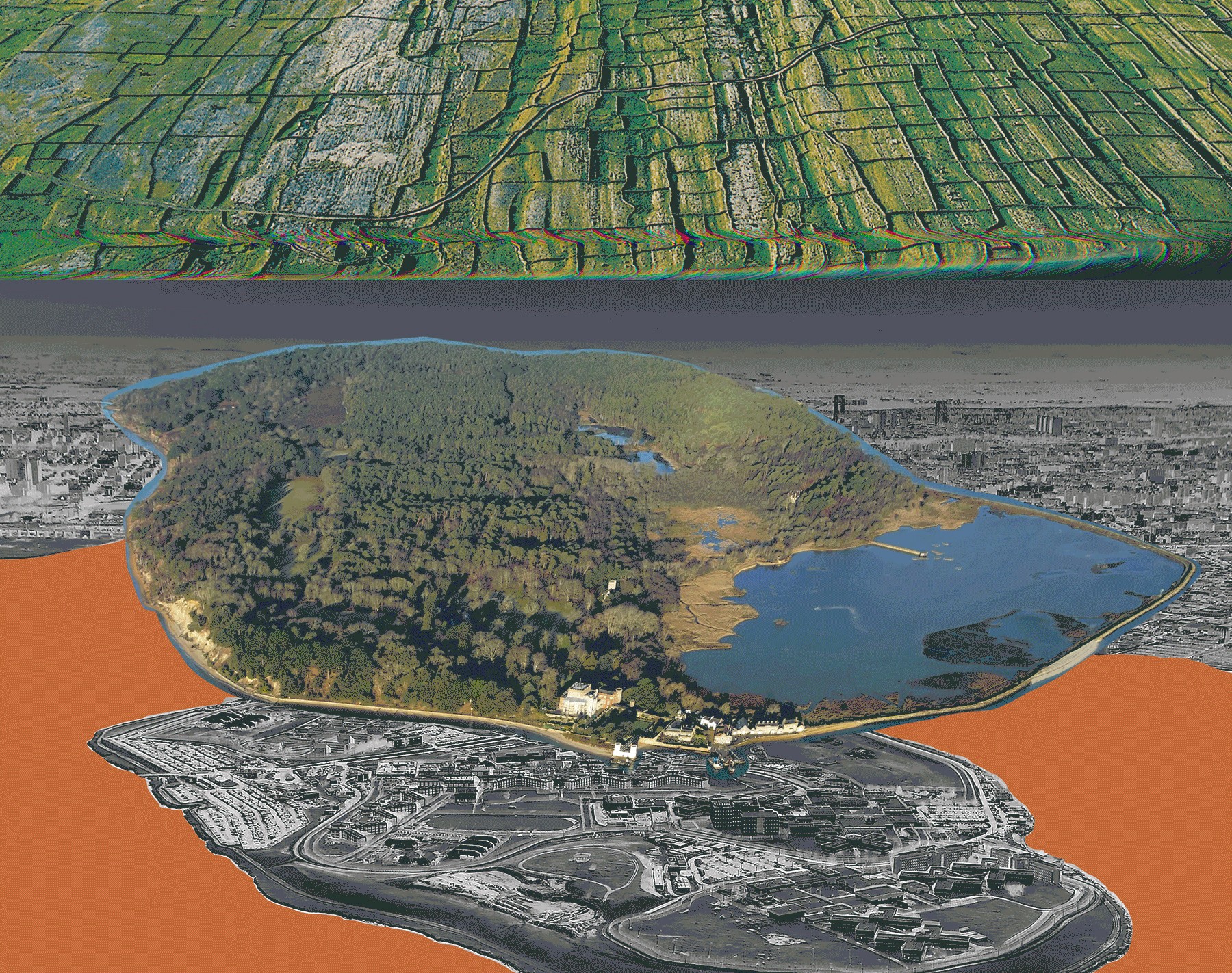 Illustration of a utopic, green alternative to Rikers Island