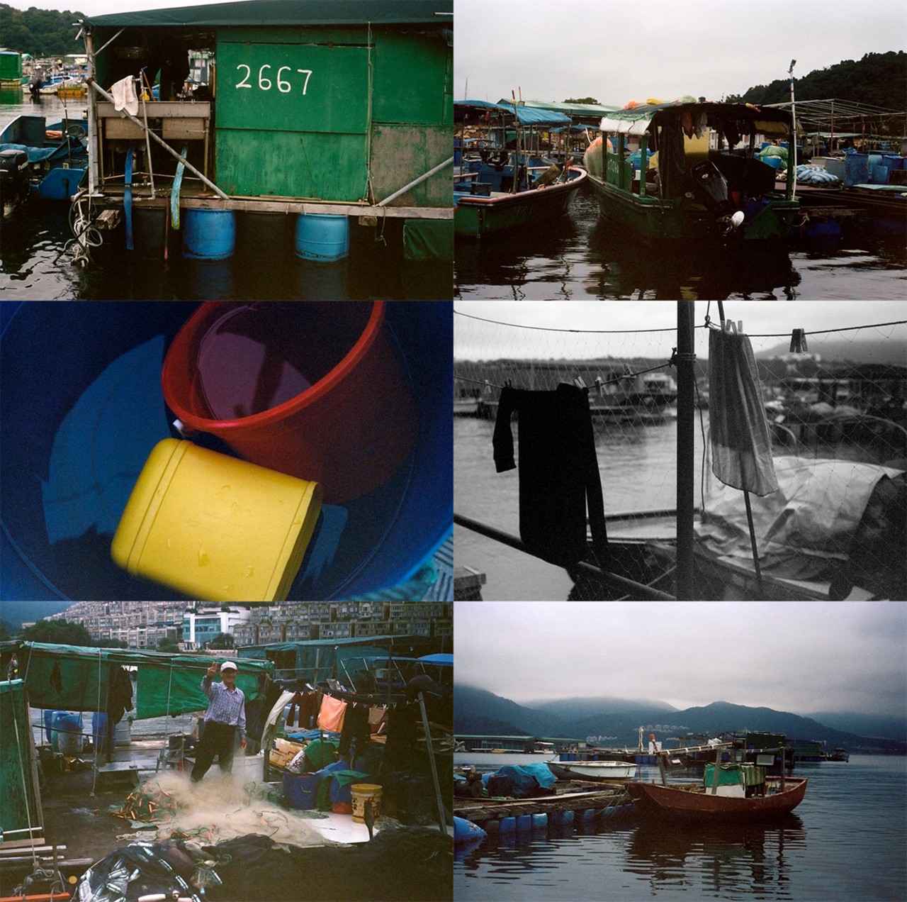 A collage of a fishing village in Hong Kong.