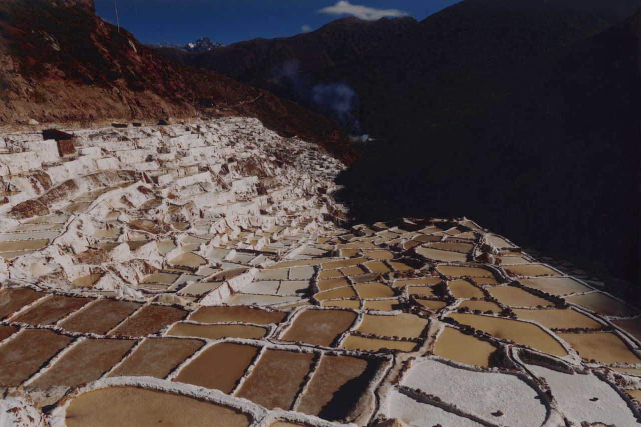 The sun rises over the Maras salt mines