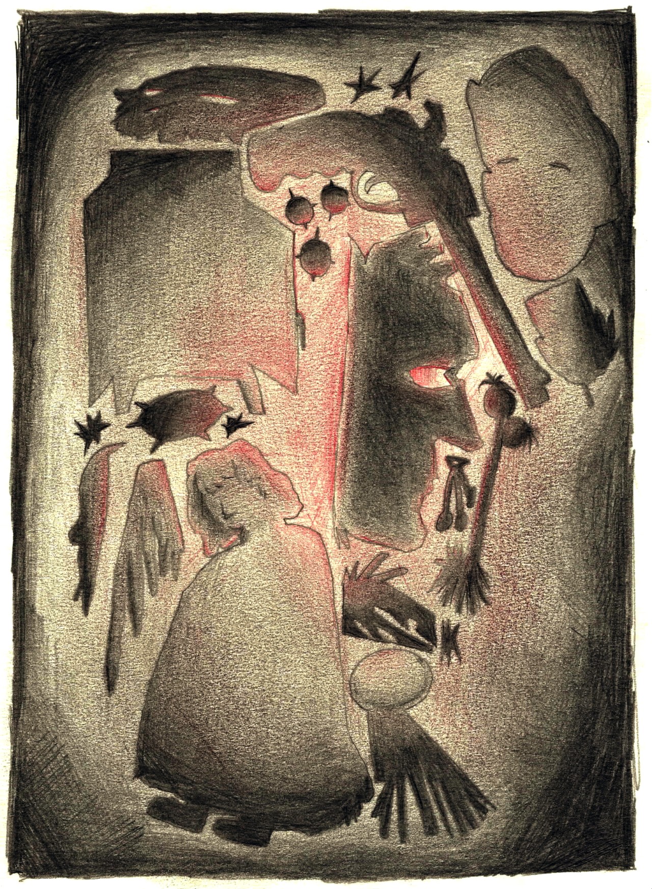An illustrated collage of several shadowy, spooky objects.