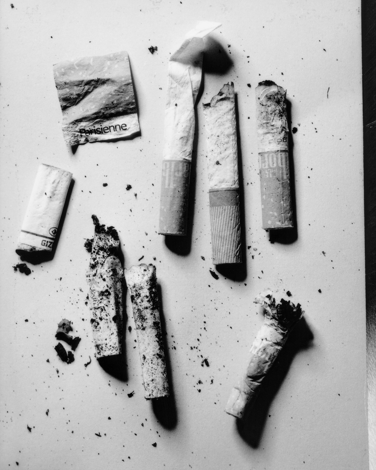 Tobacco in the form of cigarettes photographed in black and white