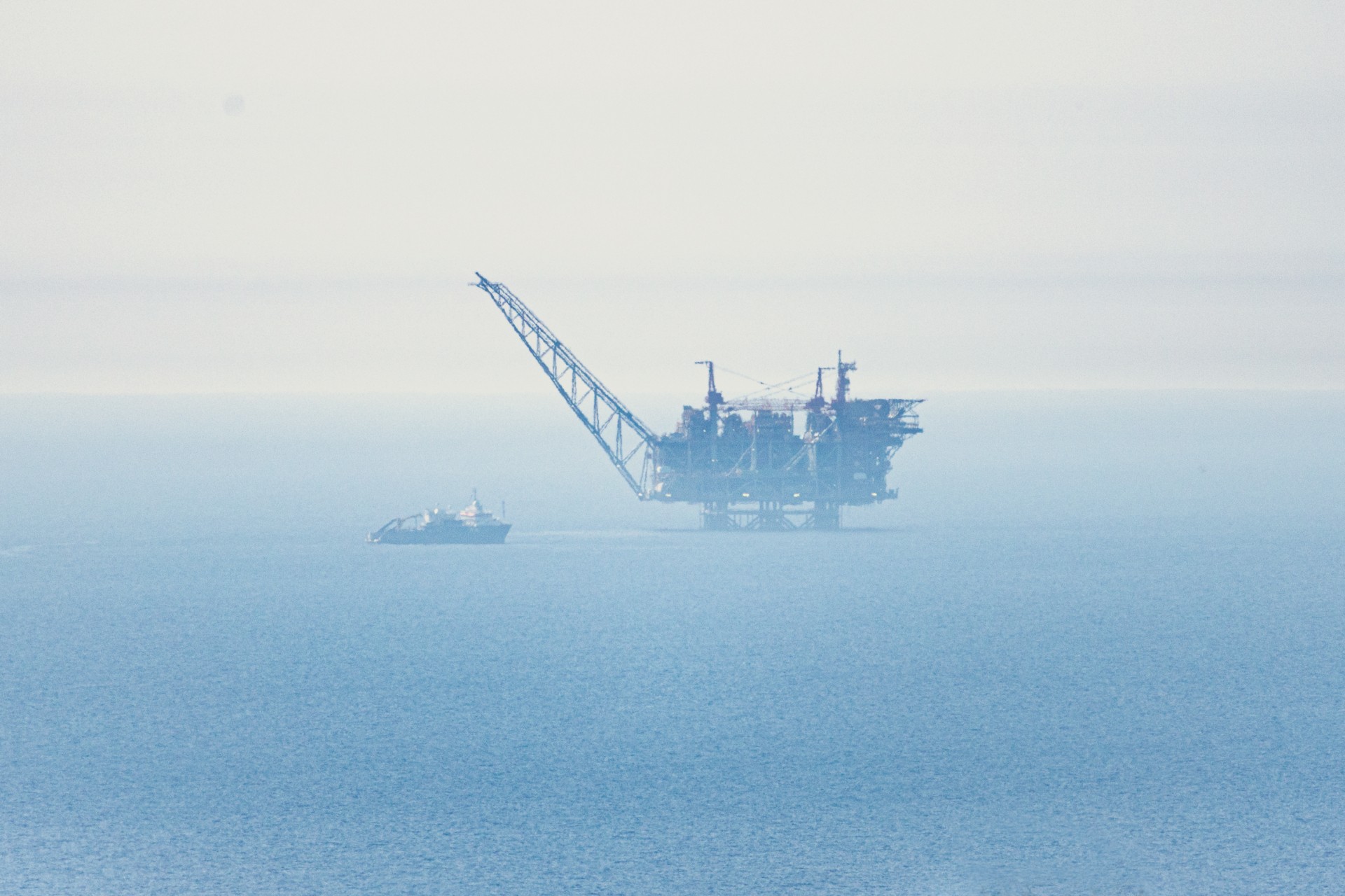 An oil platform floating in the sea in Israel.