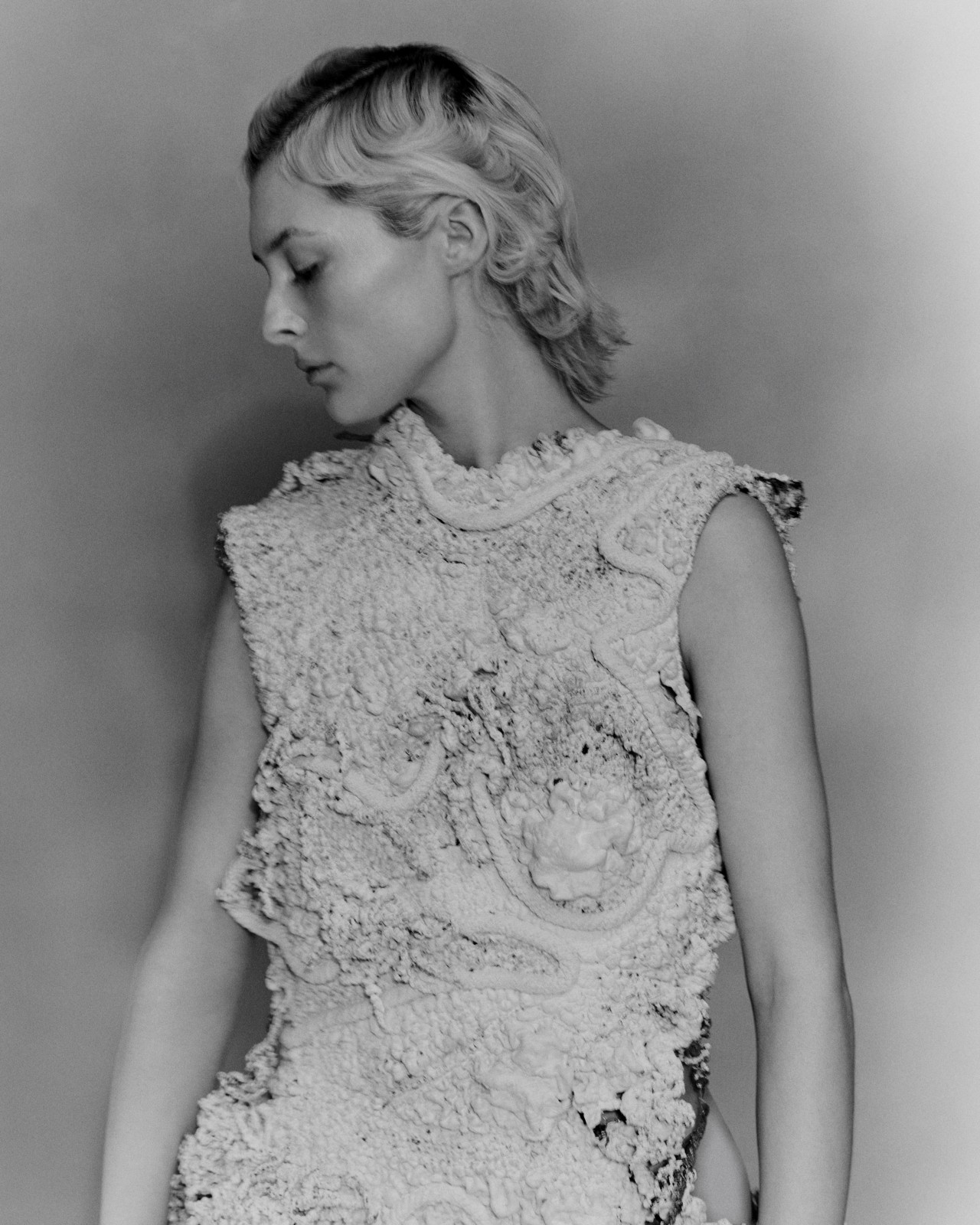 A model poses while wearing biocouture.