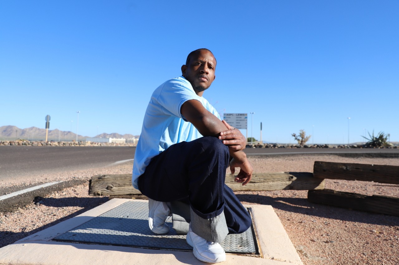 Timothy Jones outside ASPC Eyman 9/30/23 the day he was released after 10 years in max.