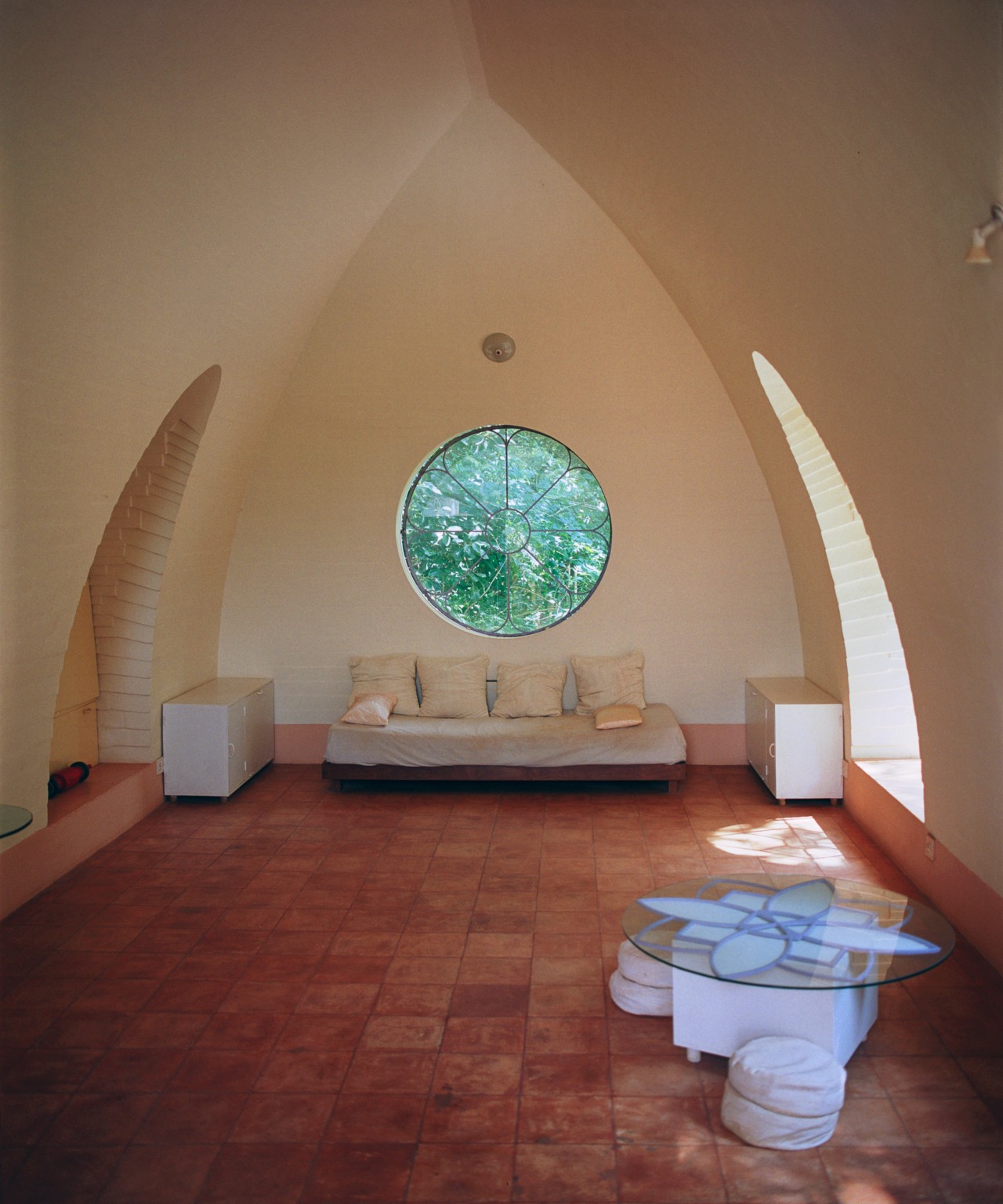 The inside of a building in Auroville.