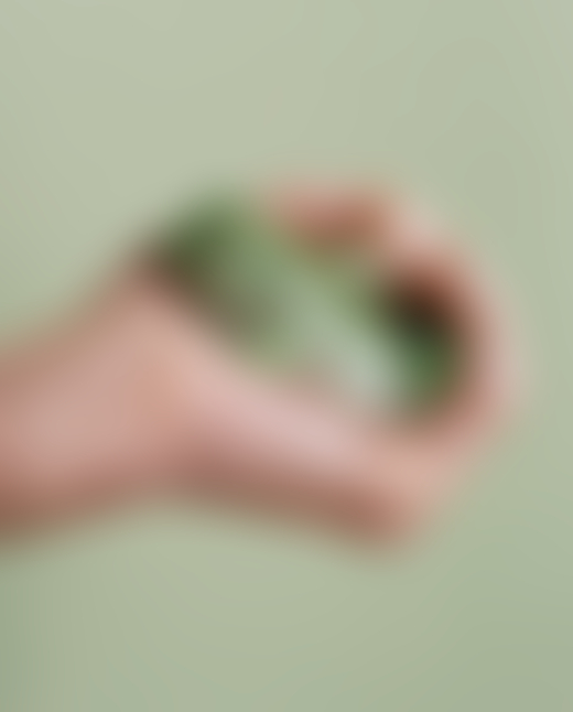 A human hand cups a small frog in their palm.