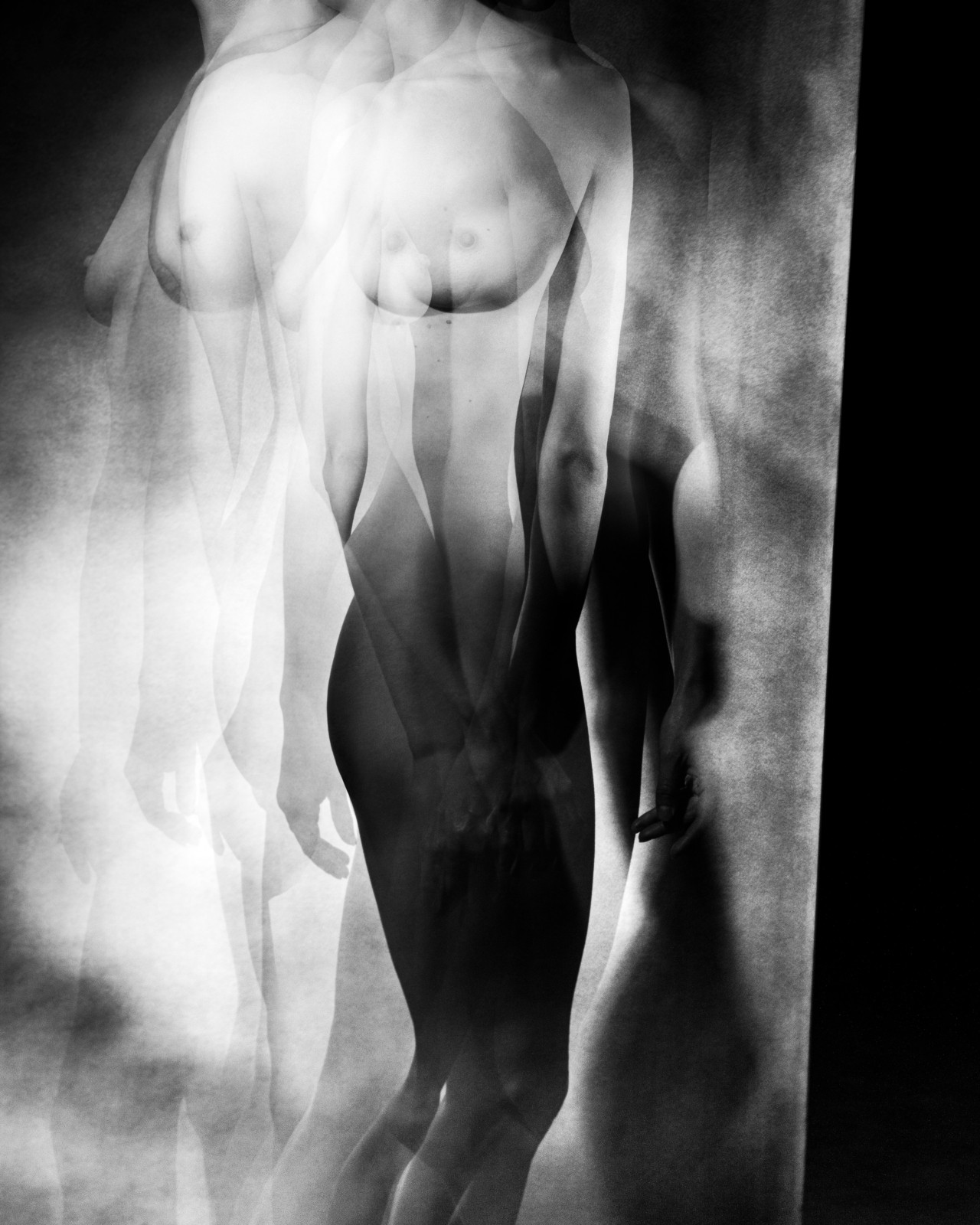 A black and white silhouette of a woman's body.
