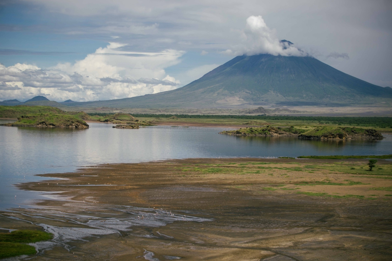 Lake Natron, northeast of Ngorongoro crater, is a salt lake where nearly 75% of the world's lesser flamingos are born.