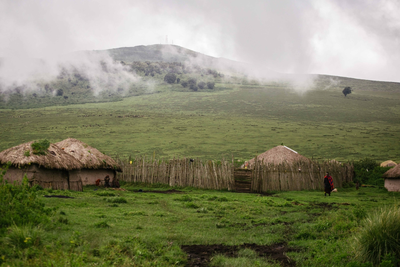 Traditional manyattas (huts) of Kayapus village in Ngorongoro.