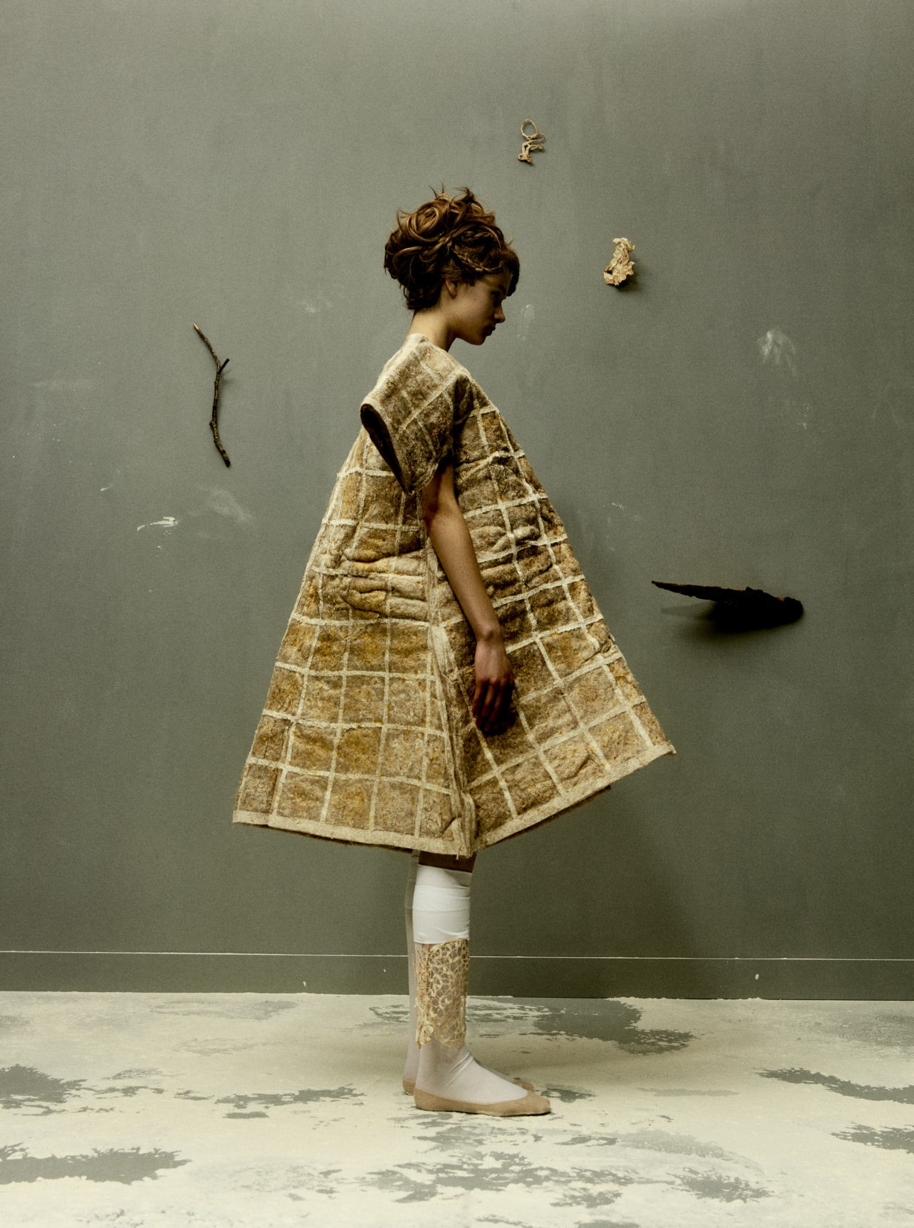 Coat made from raw hemp fiber and polypore fungi.