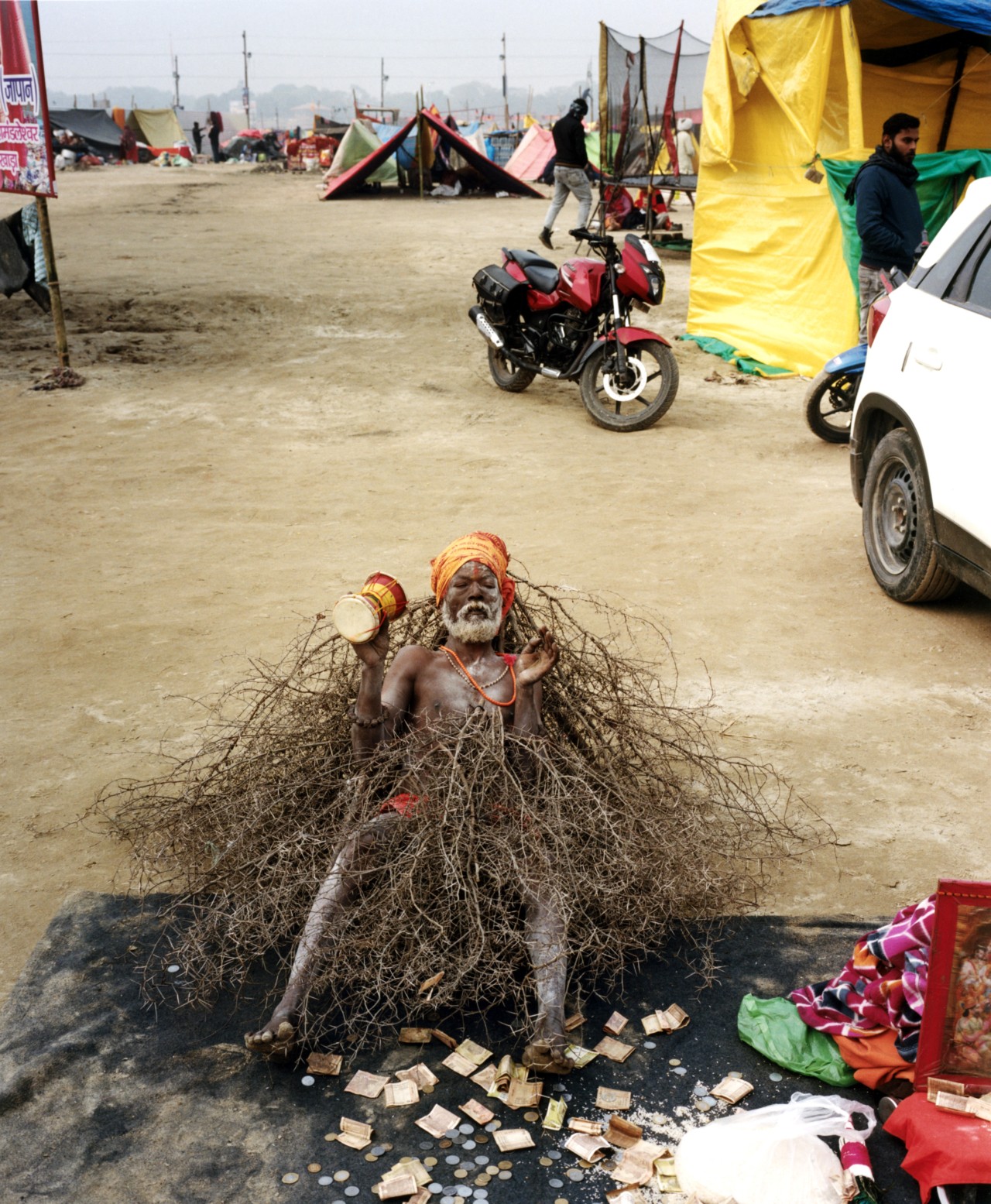 Ramesh Kumar Manjhi, also known as Kaante Wale Baba or Thorn Baba, meditates on his bed of acacia thorns.