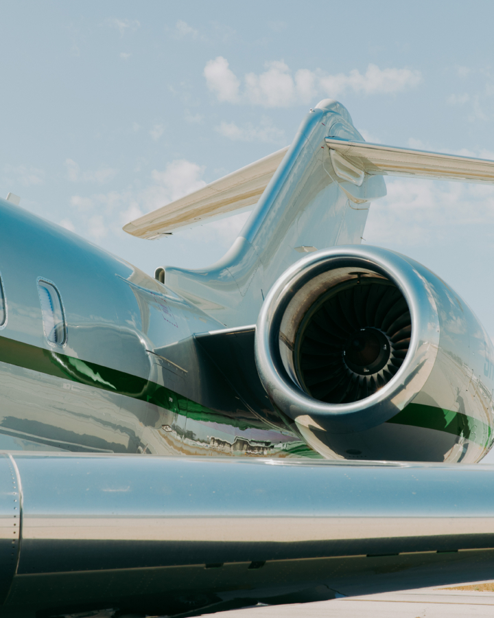 The engine and tail of a private jet