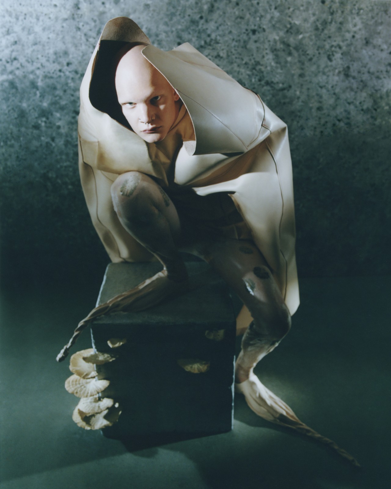 Model wears Enzo Keuning dress, tights, and shoes