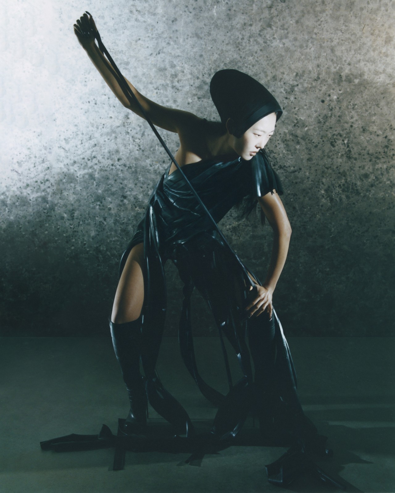 Model wears Enzo Keuning dress, Jubilee Archive boots, Piers Atkinson headpiece
