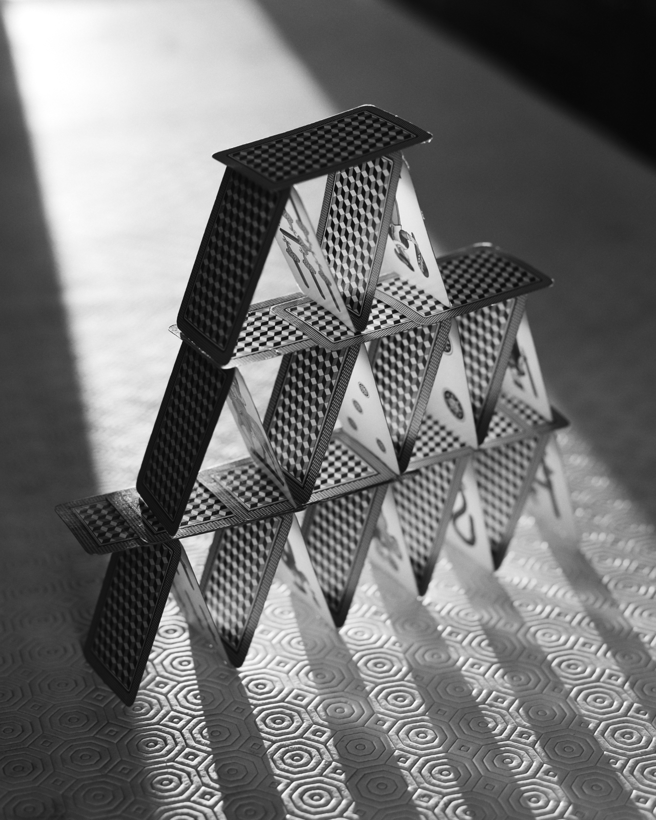 A tower made out of playing cards.