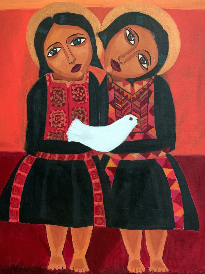 A painting of two Palestinian children.