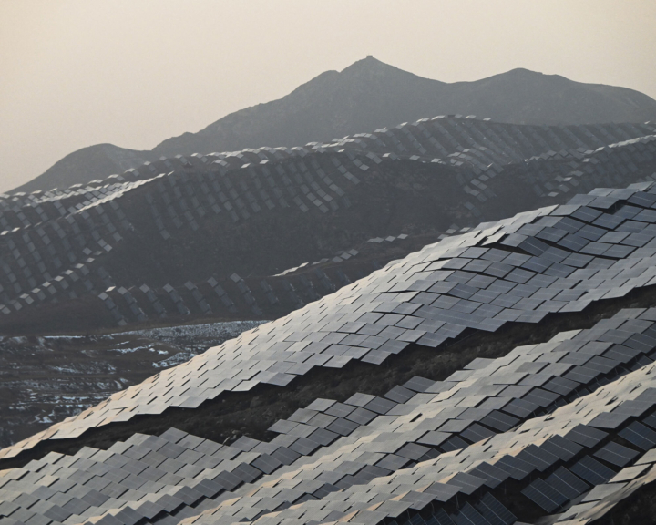 Solar panels cover China's mountains.