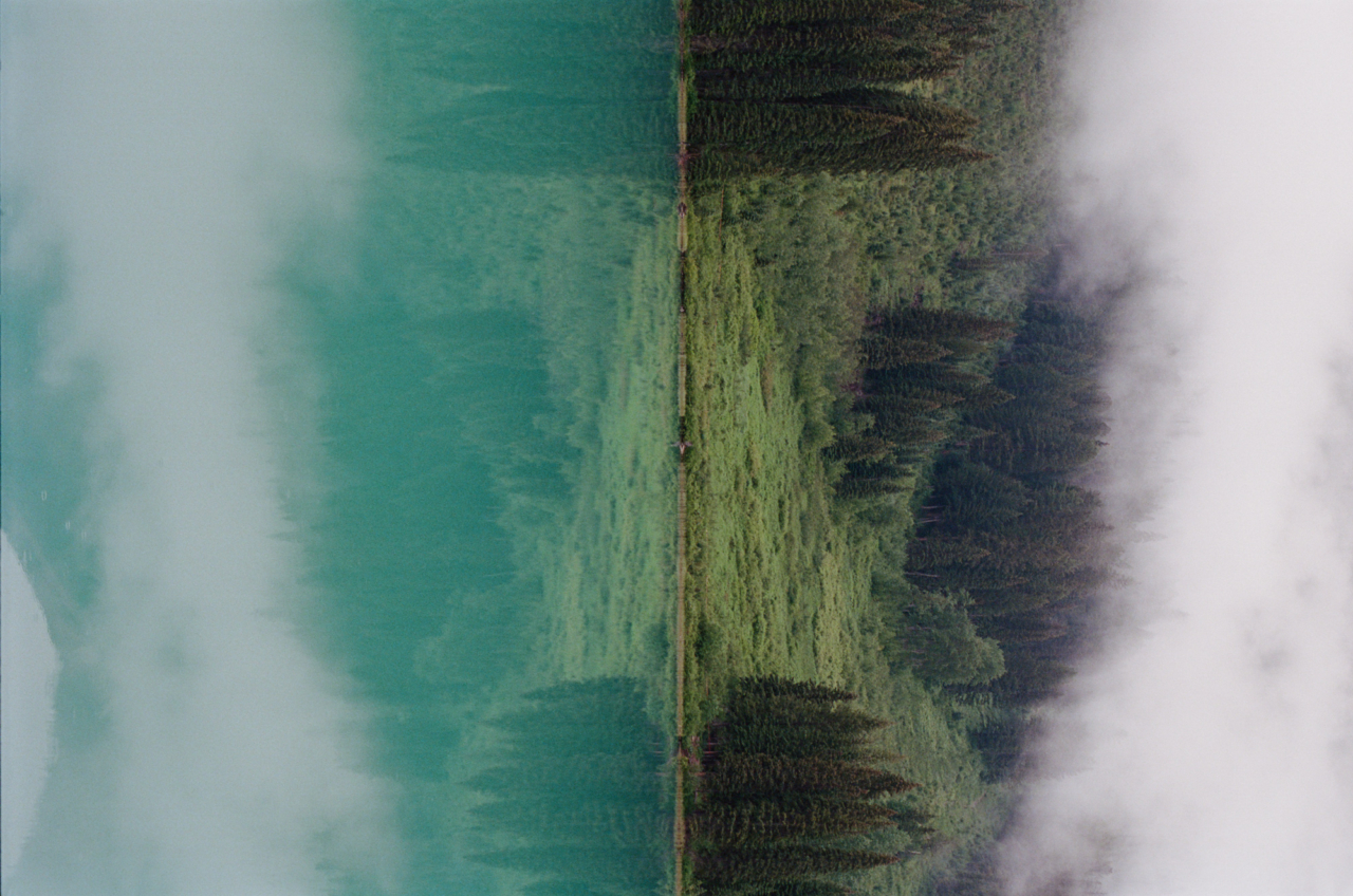 The surface of a turquoise lake at Banff National Park.